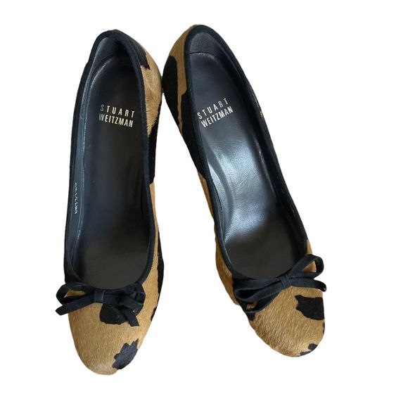 Stuart Weitzman Tan & Black Holstein Calf Hair Suede trim Round Toe Stiletto Hee - Picture 3 of 11